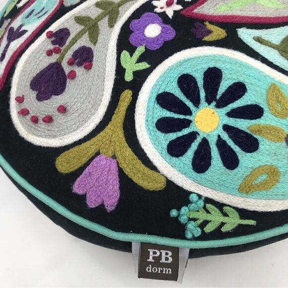Pottery Barn Colorful Paisley Crewel Stitch Round Decor Toss Pillow - Picture 4 of 13